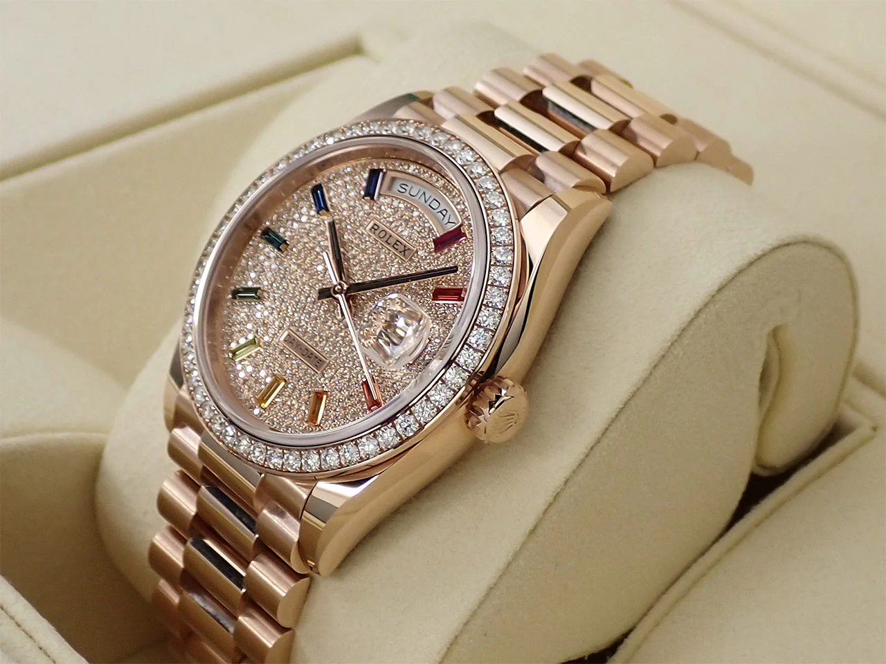 ロレックス デイデイト36 Ref.128345RBR エバーローズゴールド パヴェダイヤモンド文字盤 - Image 4