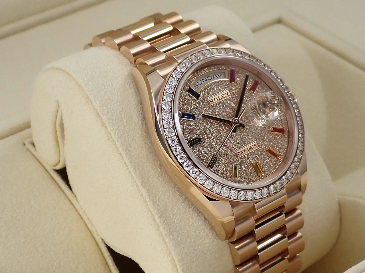 ロレックス デイデイト36 Ref.128345RBR エバーローズゴールド パヴェダイヤモンド文字盤 - Image 5