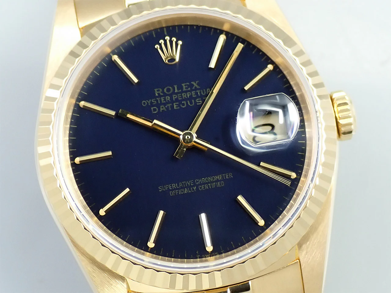ロレックス デイトジャスト36 Ref.16238 イエローゴールド ネイビー文字盤 ジュビリーブレスレット - Image 3