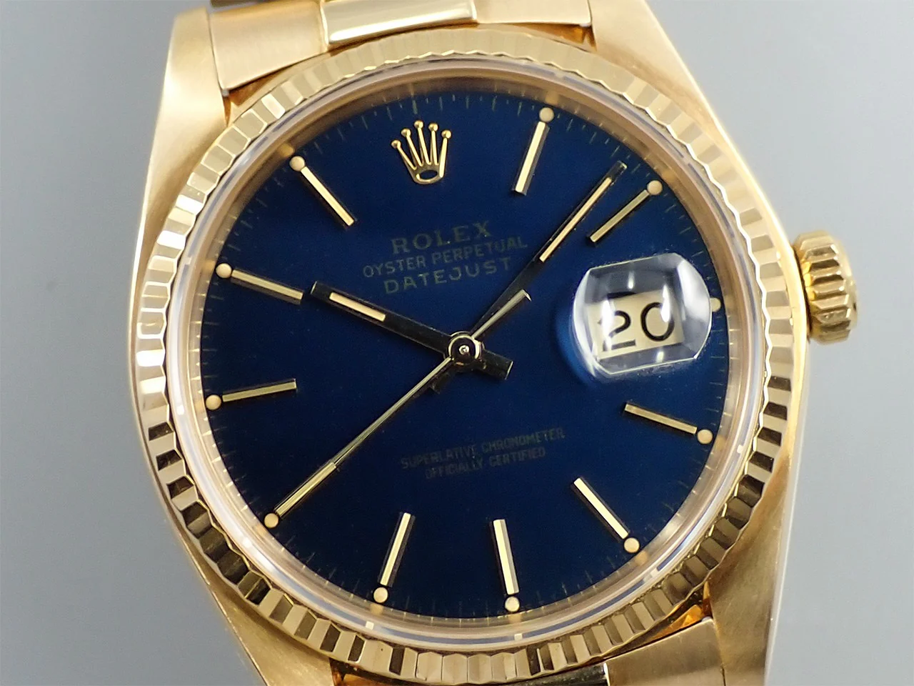 ロレックス デイトジャスト Ref.16018 イエローゴールド ブルー文字盤 プレジデントブレスレット - Image 3