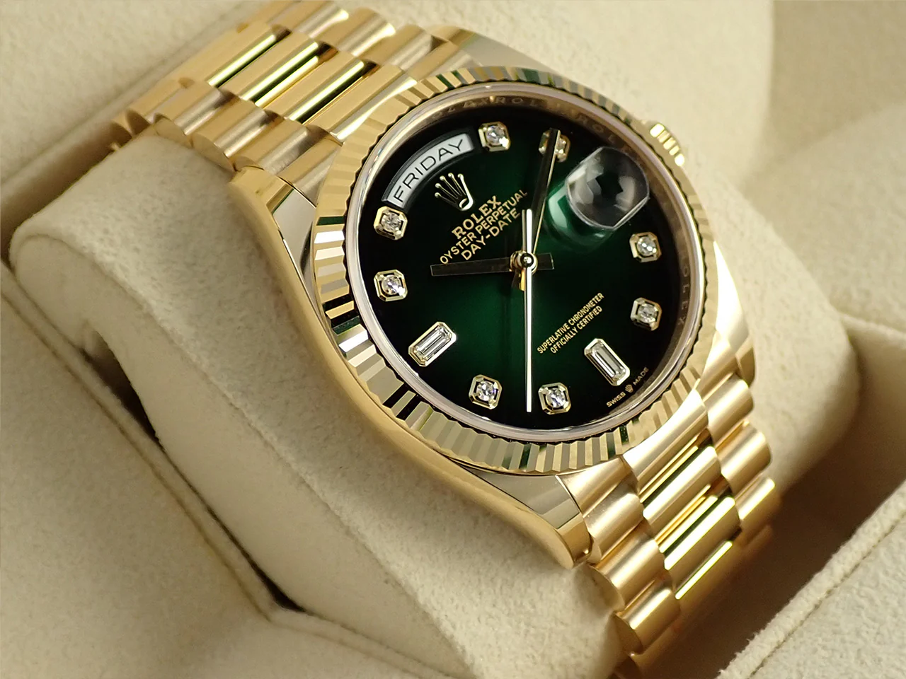 ロレックス デイデイト36 Ref.128238A イエローゴールド グリーンオンブレ文字盤 - Image 5