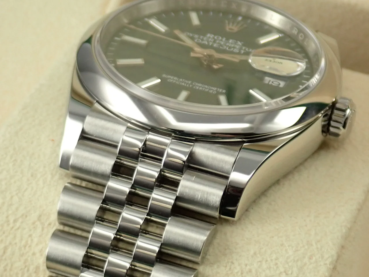 ロレックス デイトジャスト36 Ref.126200 ステンレススチール オリーブグリーン パームモチーフ文字盤 ジュビリーブレスレット - Image 6