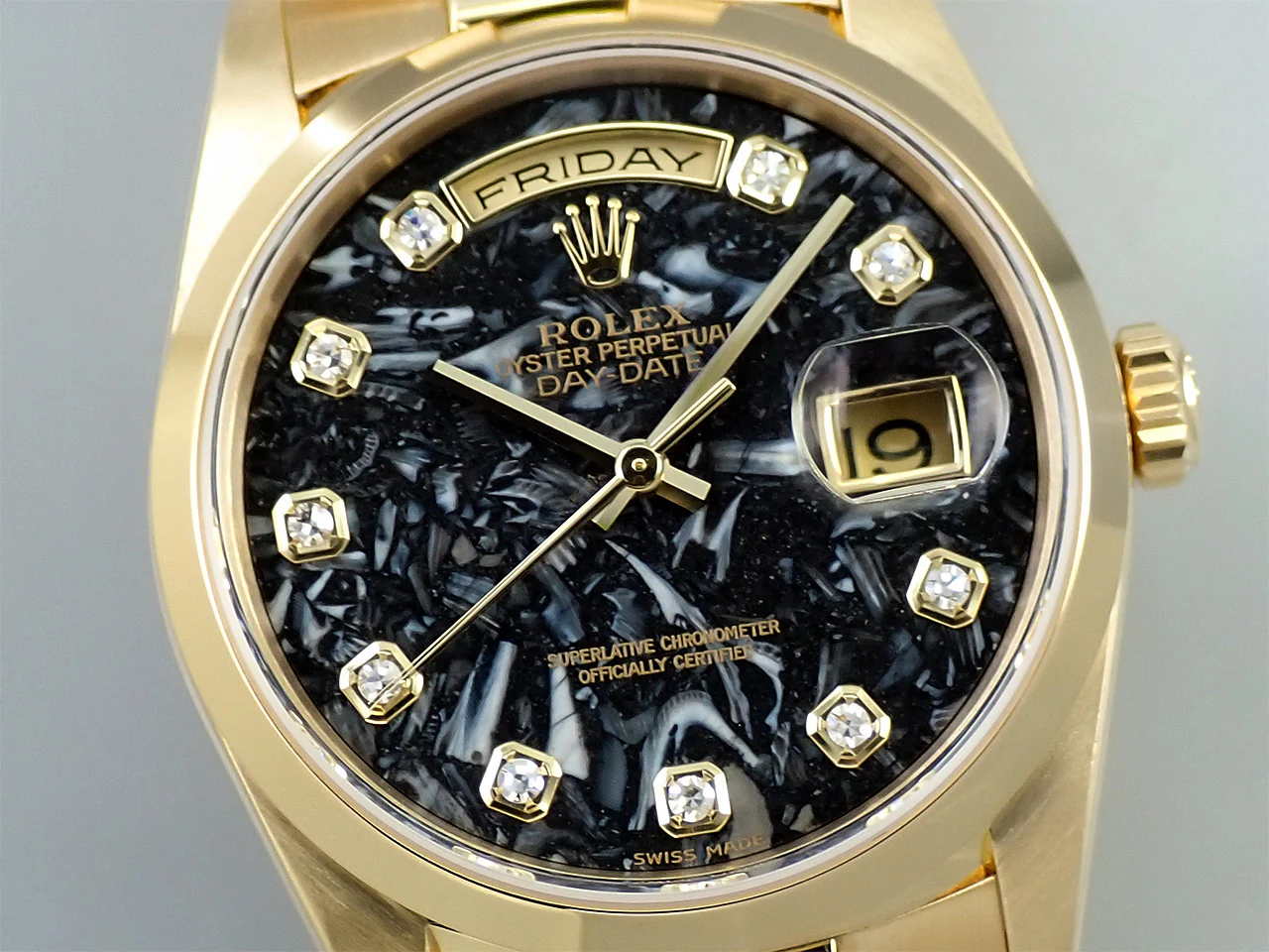 ロレックス デイデイト36 Ref.18208 イエローゴールド アンモナイトx10Pダイヤ文字盤 - Image 3