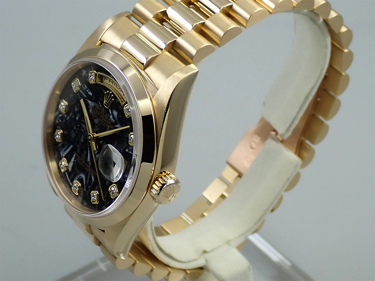 ロレックス デイデイト36 Ref.18208 イエローゴールド アンモナイトx10Pダイヤ文字盤 - Image 4