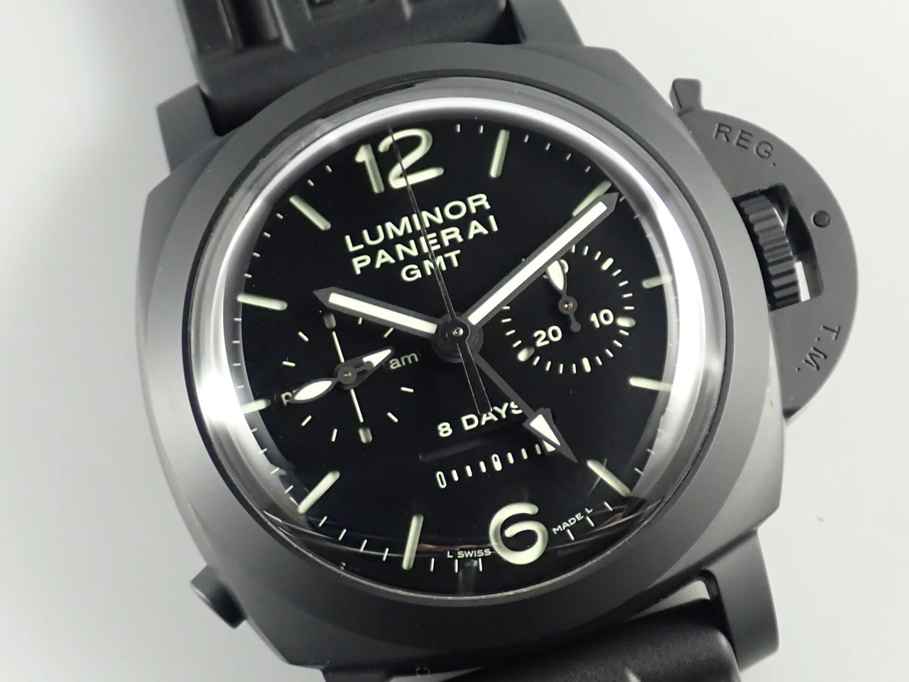 パネライ ルミノール 1950 8DAYSクロノ モノプルサンテGMT Ref.PAM00317 ブラック文字盤 美品 X964KUKM - Image 3