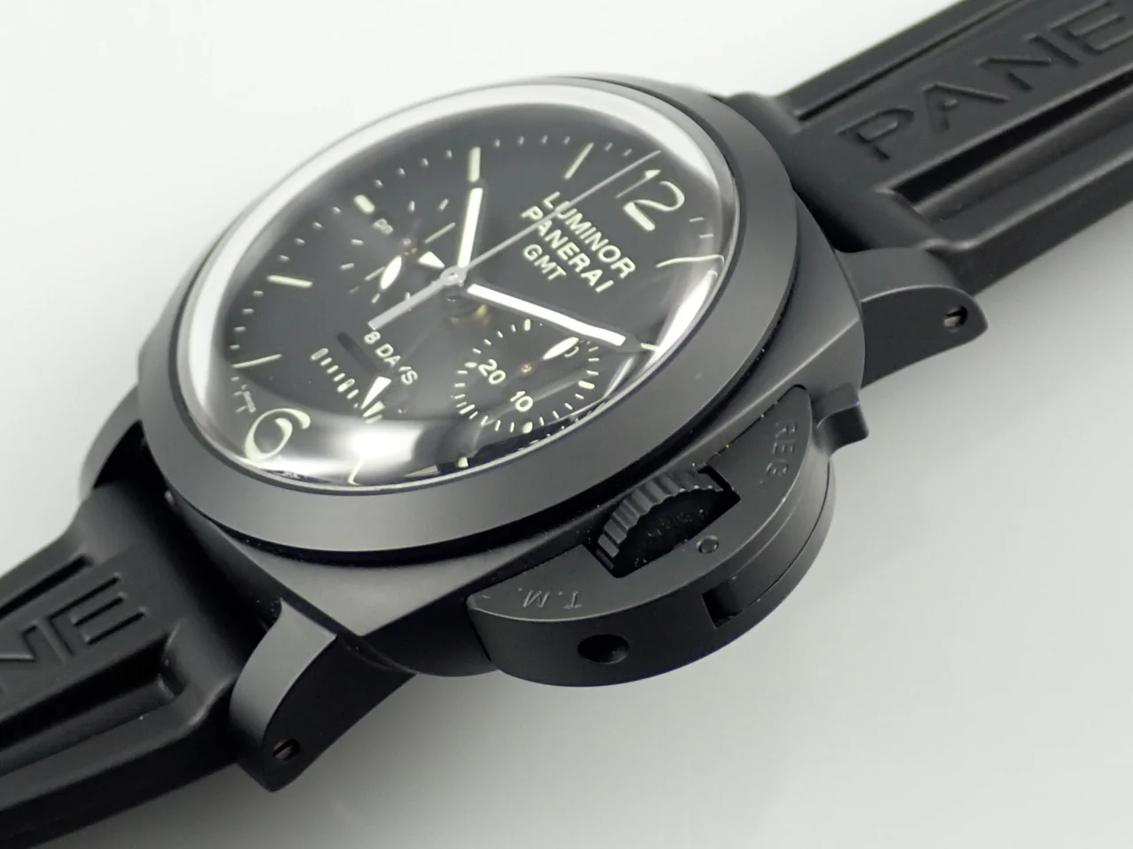 パネライ ルミノール 1950 8DAYSクロノ モノプルサンテGMT Ref.PAM00317 ブラック文字盤 美品 X964KUKM - Image 4